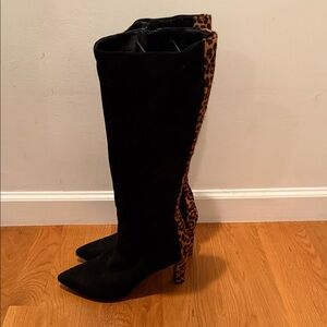 Suede Alfani Black and Animal Print detail. Heeled Boots
